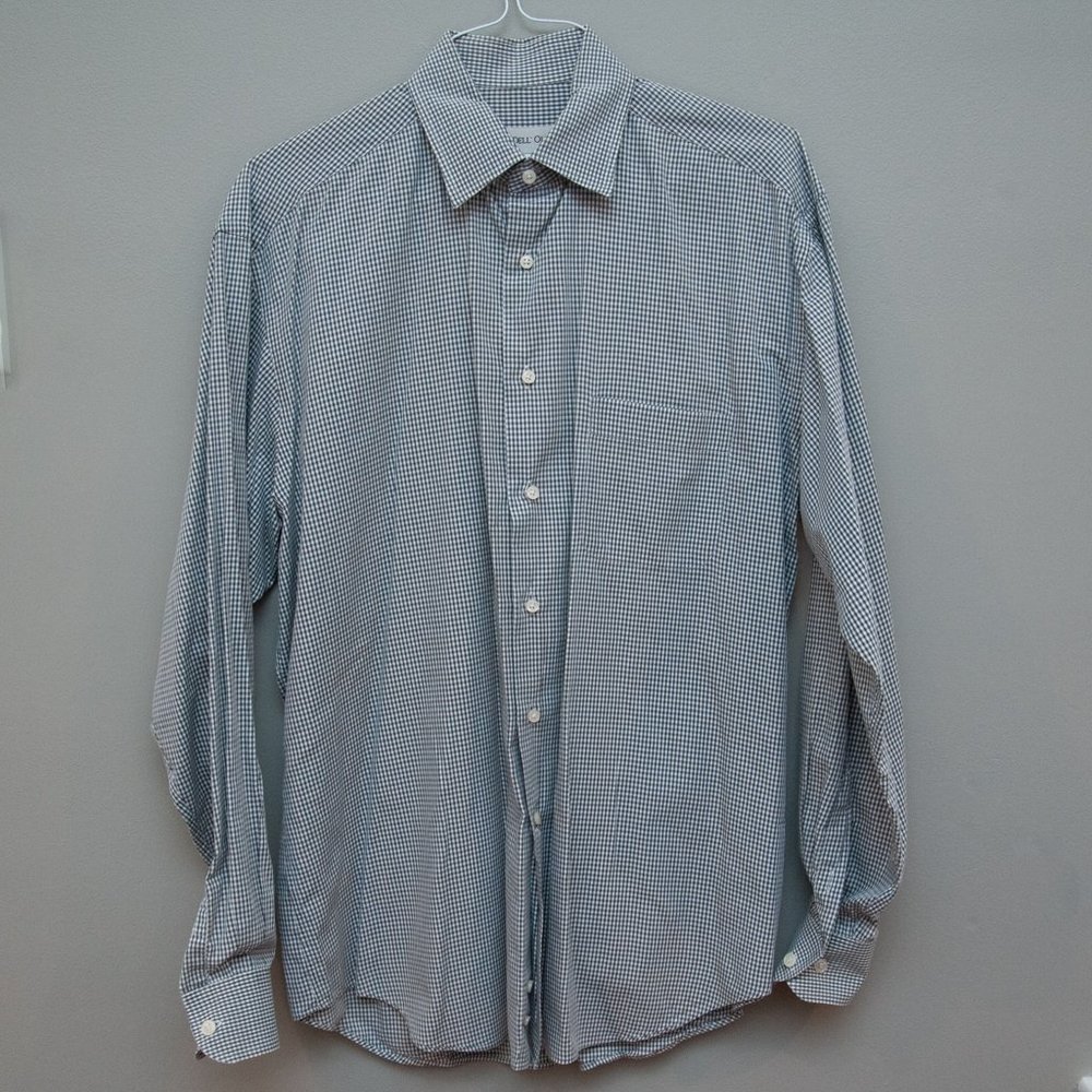 Men's Louis Dell'Olio Men's Button Down Dress Shirt Size 41/16 Gray Checkered
